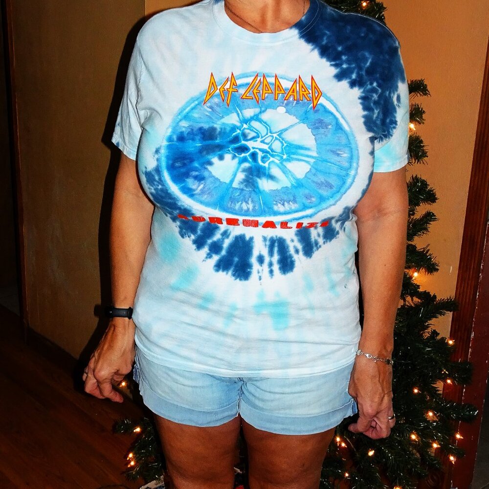 Def Leppard Adrenalize Blue Grey Tie Dye Band T-Shirt - Picture 2 of 8